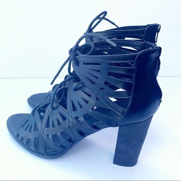 Report Black Cage Peep Toe Lace Up Heels - Picture 3 of 8